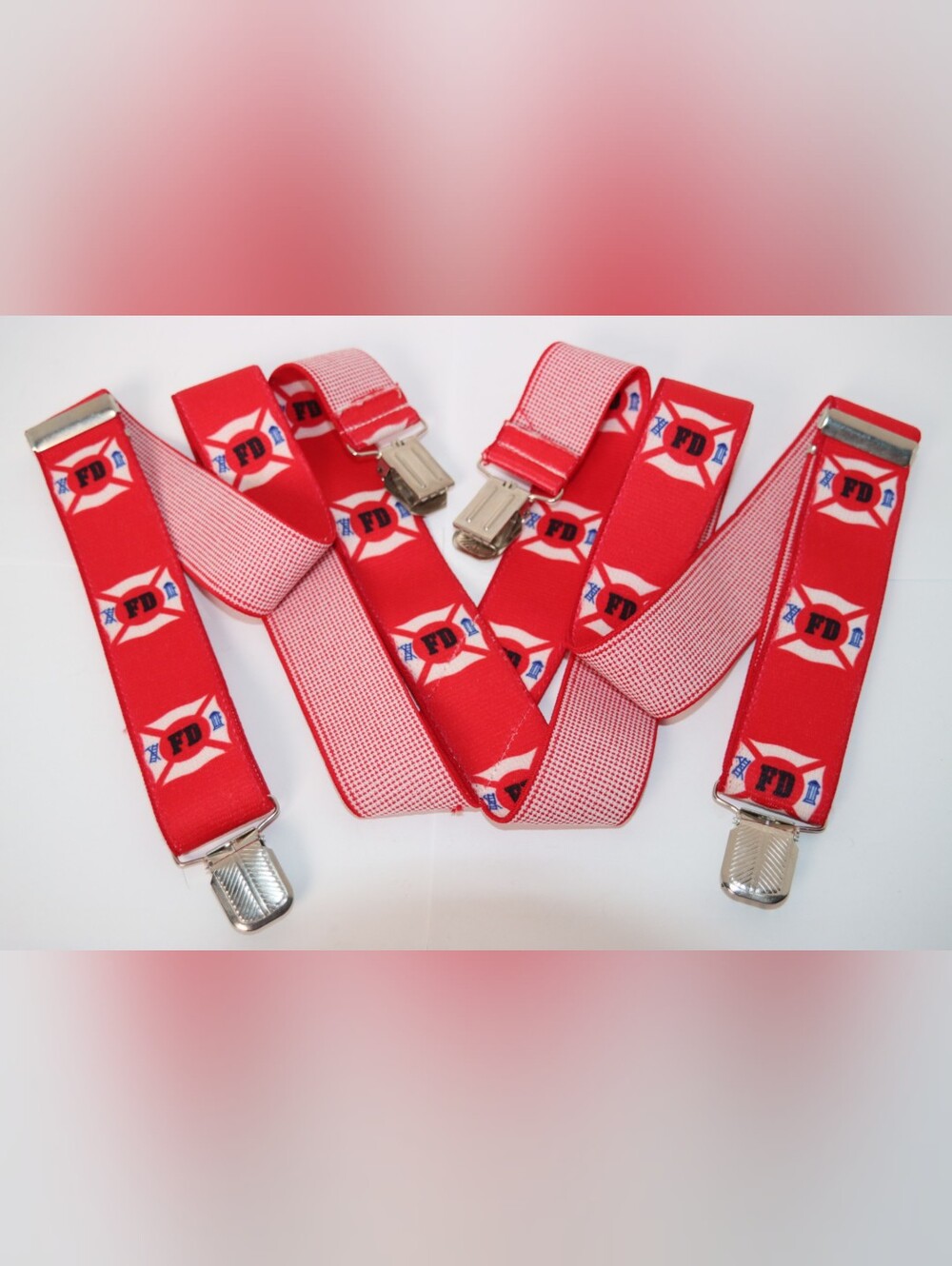 Red Firefighter FD Suspenders - Adjustable Elastic Straps
